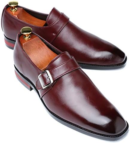 Mens Dress Shoes Moccasins for Men Slip On Leather Monk Straps Shoes Smoking Slipper Classic Vintage Loafers Burgundy 12 US | Image 2