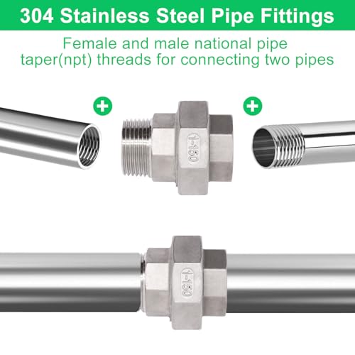 Image of 1Pcs Cast Pipe Fittings Union, 1 inch NPT Female x 1 inch NPT Male Thread 304 Stainless Steel Hex Head for Industrial, Class 150