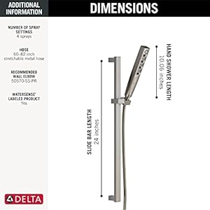 Delta Faucet H2Okinetic Slide Bar Hand Held Shower with Hose Brushed Nickel Handheld Shower Head Slide Bar Hand Shower Handheld Shower Detachable Shower Head Stainless 51140 SS