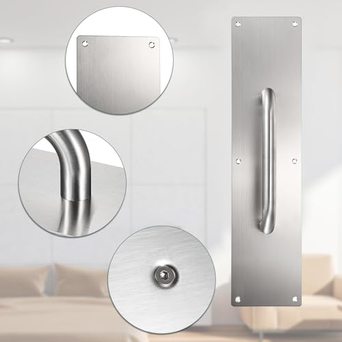 Sumnacon 2 Set 16\" Stainess Steel Door Handle Pull & Push Plate - Heavy Duty Gate Handle Bar for Home/Office/Warehouse/Public,Suitable of Wooden/Composite Door with Screws, Brushed (Silver)
