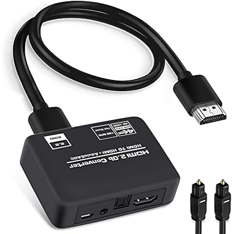 4K 60Hz HDMI Audio Extractor Splitter Converter 2.0b, HDMI to HDMI + Optical Toslink SPDIF + 3.5mm Stereo Analog Audio, HDMI Audio Embedder Inserter for PS5,Xbox, Included Optical Fiber Cover