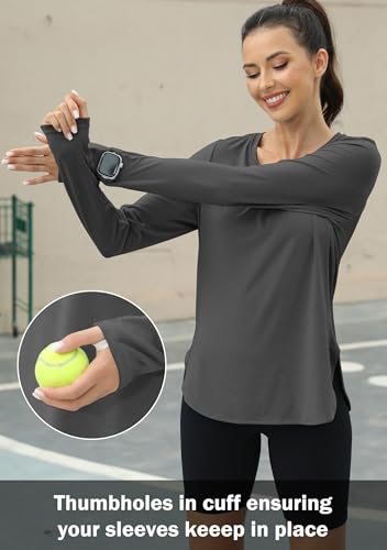 KevaMolly Workout Tops for Women Long Sleeve UPF 50+ UV Protection Sun Shirt Lightweight Quick Dry Rash Guard Hiking Shirts Dark Grey S — view 5