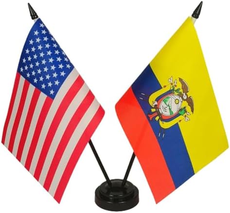 Ecuador & U.S. Flag Desk Set – American Made 4x6 Miniature Flags with Base