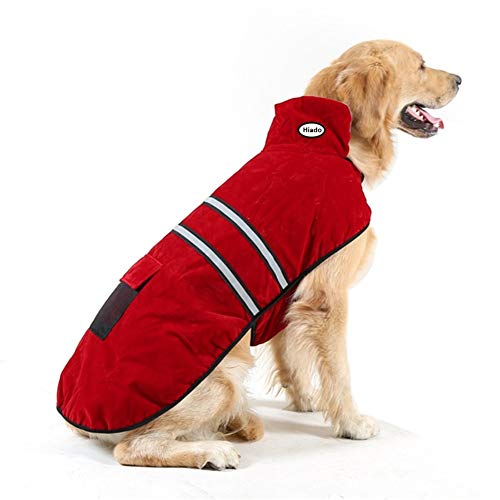 Hiado Dog Coat with Harness Hole and Reflective Strip for Winter Cold Weather Red XL
