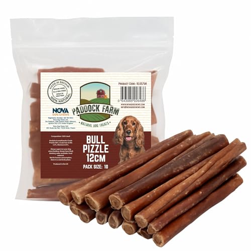 Nova Dog Chews 100% Natural Bull Pizzle Dog Chews - 12cm (10 Pack) | Bully Sticks for Dogs and Puppies - British Made Long lasting Beef Dental Chews - Grain-Free Gluten-Free Rawhide Free Dog Treats