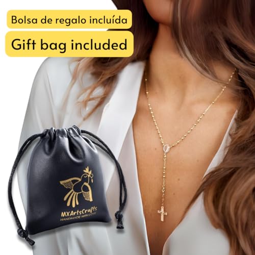 Virgen de Guadalupe Gold 14k Rosary, Our lady of Guadalupe gold laminated 14k Y necklace, Jesus Christ Cross, Mexican Catholic Religious Jewelry, First communion Baptism Godfather Godmother2