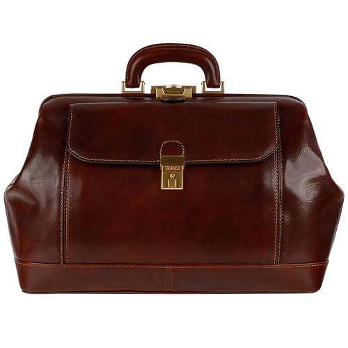 Time Resistance Leather Doctor Bag - Top Handle Medical Briefcase - Gladstone Handbag (Brown)