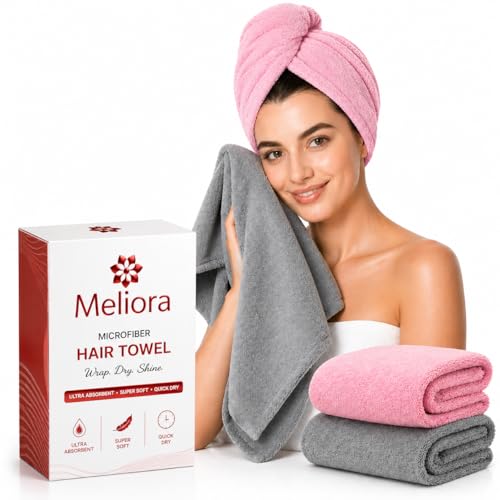 Image of Meliora Microfiber Magic Hair Towel Wrap, 1 Count | Super Soft, 500 GSM, Super Absorbent, Quick Dry Microfiber