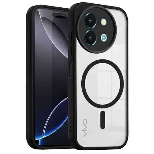 Image of V-TAN Back Cover for Vivo T3X 5G | TPU | Transparent Crystal Clear Magnetic Case Compatible with T3X | Camera Protective Shockproof Mobile Cover Design (Black)