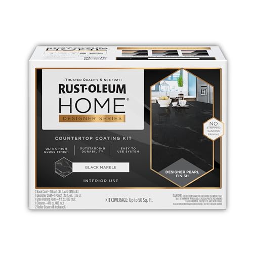 Rust-Oleum 396945 HOME Designer Series Marble Countertop Coating Kit | No Stripping Sanding or Priming | High Adhesion | Wear & Stain Resistant | Black Marble | 1 Kit