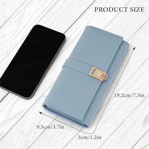 FuninCrea Womens Wallet Leather Credit Card Holder with 9 Credit Card Slots and ID Window, Large Capacity Womens Purses Long Ladies Wallet with 3 Cash Compartment and Zippered Coin Pocket (Blue)2