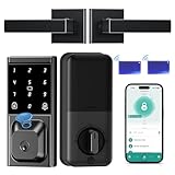IBLOG Smart Deadbolt Lock with 2 Lever Handles, Keyless Entry Door Lock Set, Fingerprint, Touchscreen Keypad, APP Control, Temporary Passcode, Auto Lock, IP54 Waterproof, Easy Install for Front Door