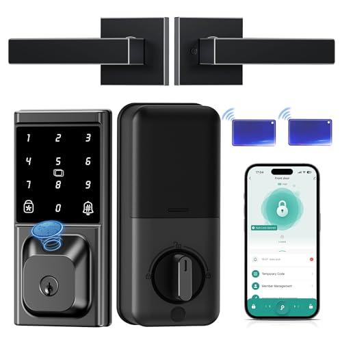 IBLOG Smart Deadbolt Lock with 2 Lever Handles, Keyless Entry Door Lock Set, Fingerprint, Touchscreen Keypad, APP Control, Temporary Passcode, Auto Lock, IP54 Waterproof, Easy Install for Front Door