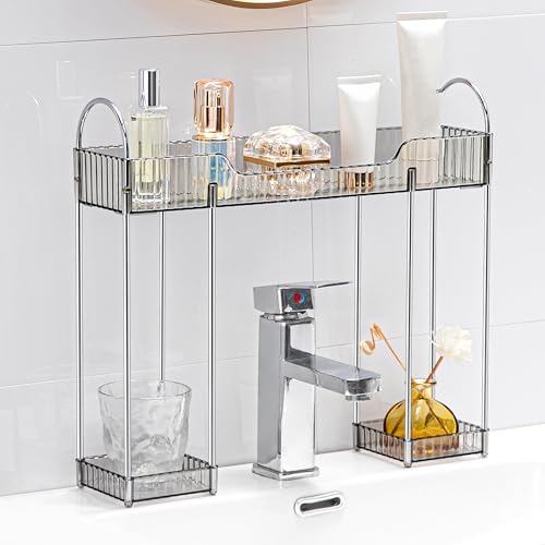 YCIA&DONE Bathroom Countertop Organizer Over The Faucet, Narrow Counter Organizers Above Sink, Table Mounted Faucet Over Sink Shelf for Kitchen, Toilet, Laundry(Smoky Gray)
