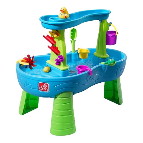 Step2 Rain Showers Splash Pond Water Table, Kids Water and Sand Activity Sensory Playset, Summer Outdoor Toys, 13 Piece Water Toy Accessories, For Toddlers 1.5+ Years Old, Blue & Green