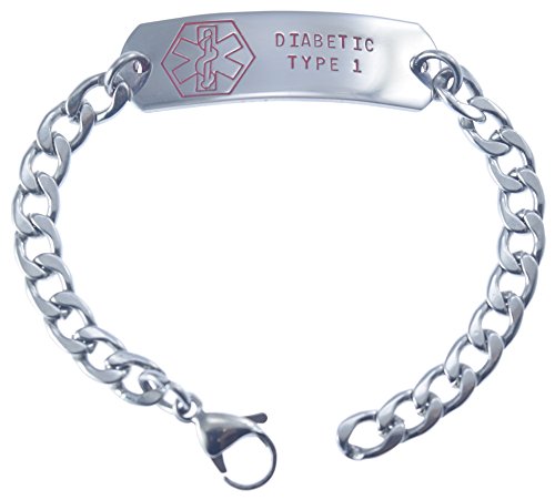 Custom DIABETIC TYPE 1 Childrens Medical Alert Bracelet. Adjustable Length (With FREE Engraving)