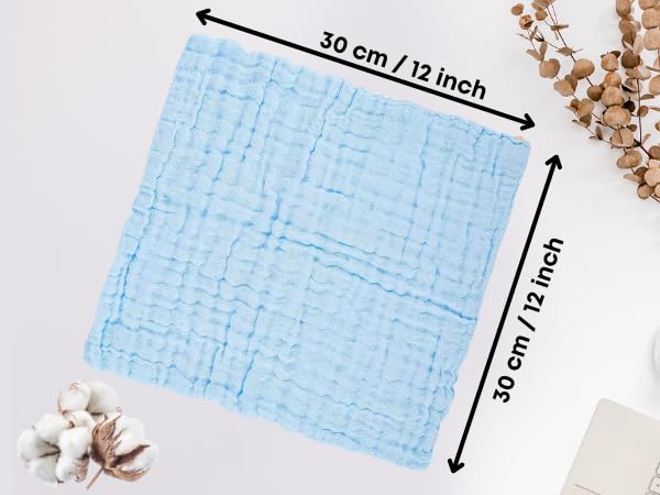 Cubble Pack of 8 Muslin Baby Washcloths, 6-Layer, 100% Cotton 30x30 cm Reusable Towels, Ultra-Soft - Image 4
