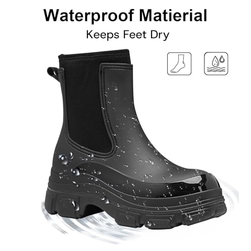 ZEPYFXIT Damen Gummistiefel wasserdichte Regenstiefel Halbhohe Regenschuhe Chelsea Boots rutschfeste Gartenschuhe Rain Boots(Schwarz 2407,39 EU)