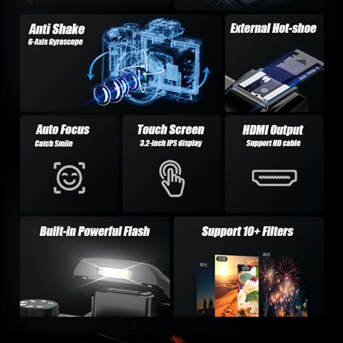 Dododuck 5K Digital Camera: Autofocus, 5X Optical Zoom, 64MP, Vlogging and Video Camera with 6-Axis Stabilization, Dual Cameras Front and Rear, Echo Cancelling Microphone, 2 Batteries (5K) - Image 6