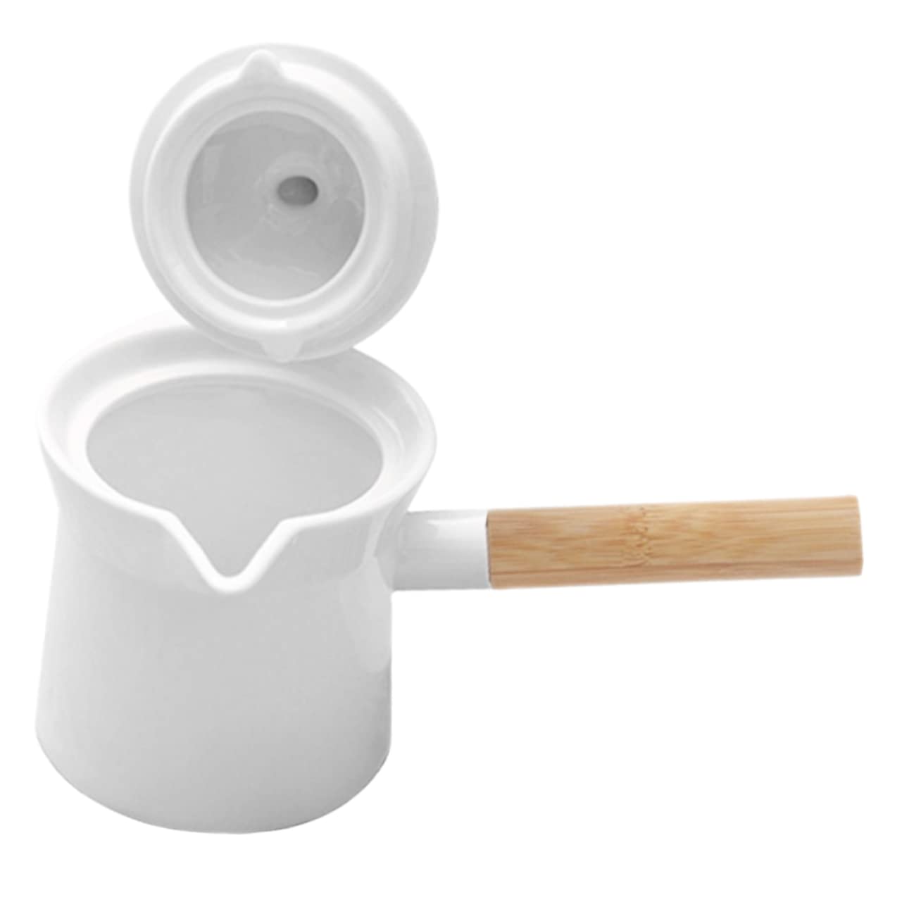 Sartén de cerámica con mango de madera, recipiente de té de vidrio con tapas, hervidor de té para estufa, olla pequeña con tapa, cuchara para servir, olla de leche para el hogar, mini calentador de