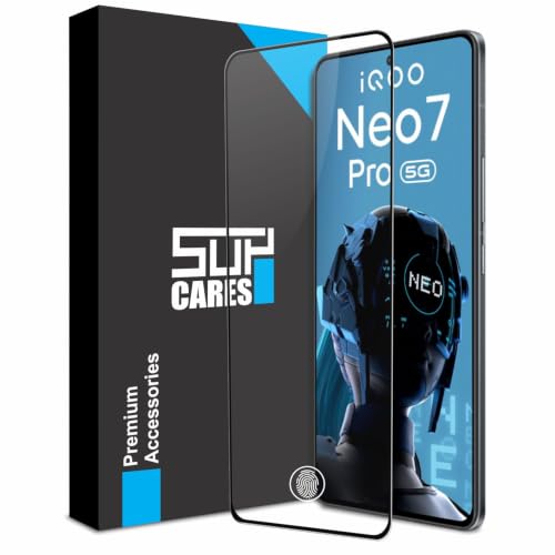 Image of SupCares Tempered Glass for iQOO Neo 7 Pro, iQOO Neo 7, iQOO 11 and iQOO 9T (6.78 Inch) With Installation Kit | 9H Edge to Edge Screen Protector | Black