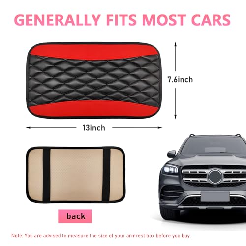 Car Center Console Cushion Pad, PU Leather Waterproof Auto Armrest Box Cover Protector, Comfortable Armrest Seat Box Cover Mat, Universal Car Accessories for SUV Truck (Red) - Image 3