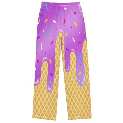 Boy's Pants White Purple Ice Cream Jogger Pants Elastic Waist Long Bottoms Trousers with Pockets 6-14 Years