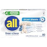 all Fabric Softener Dryer Sheets for Sensitive Skin, Free Clear, 80 Count