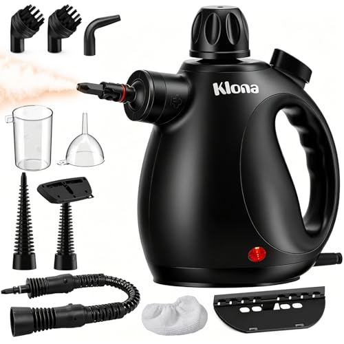KLONA Limpiador a vapor de mano para el hogar, limpiador a vapor multifuncional con 10 accesorios para alfombras, cortinas, sofás, cocina, baño y mucho más.