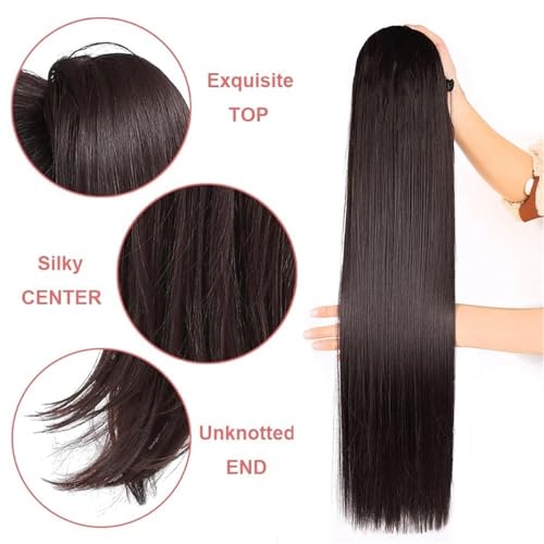 Coleta de extensión de cabello humano n.º 2 castaño oscuro con cordón y clip premium de 22" 4