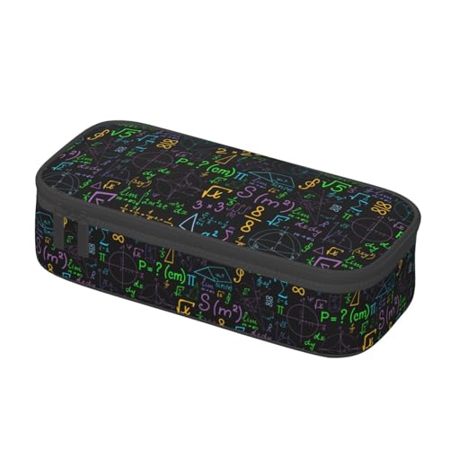 Image of Math Colorful Geometrical Plots Formulas Calculations Large Pencil Case, Pencil Pouch With Zipper Compartments Stationery Pencil Bag For Kids Teens Students School Supplies