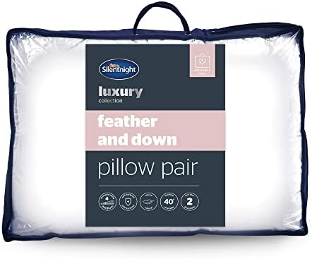 Silentnight Feather and Down Pillows 2 Pack - Luxury Hotel Quality Duck Feather Pillows with Breathable Cotton Cover and Anti-Bacterial - Machine Washable