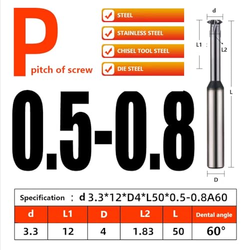 Image of 1pcs LUOCUT Thread milling Cutter Metric Tooth Angle 60 Degrees is Suitable for Processing Stainless Steel Single Tooth Type can Process a Wide Range of Pitch-D3.3xP0.5-0.8