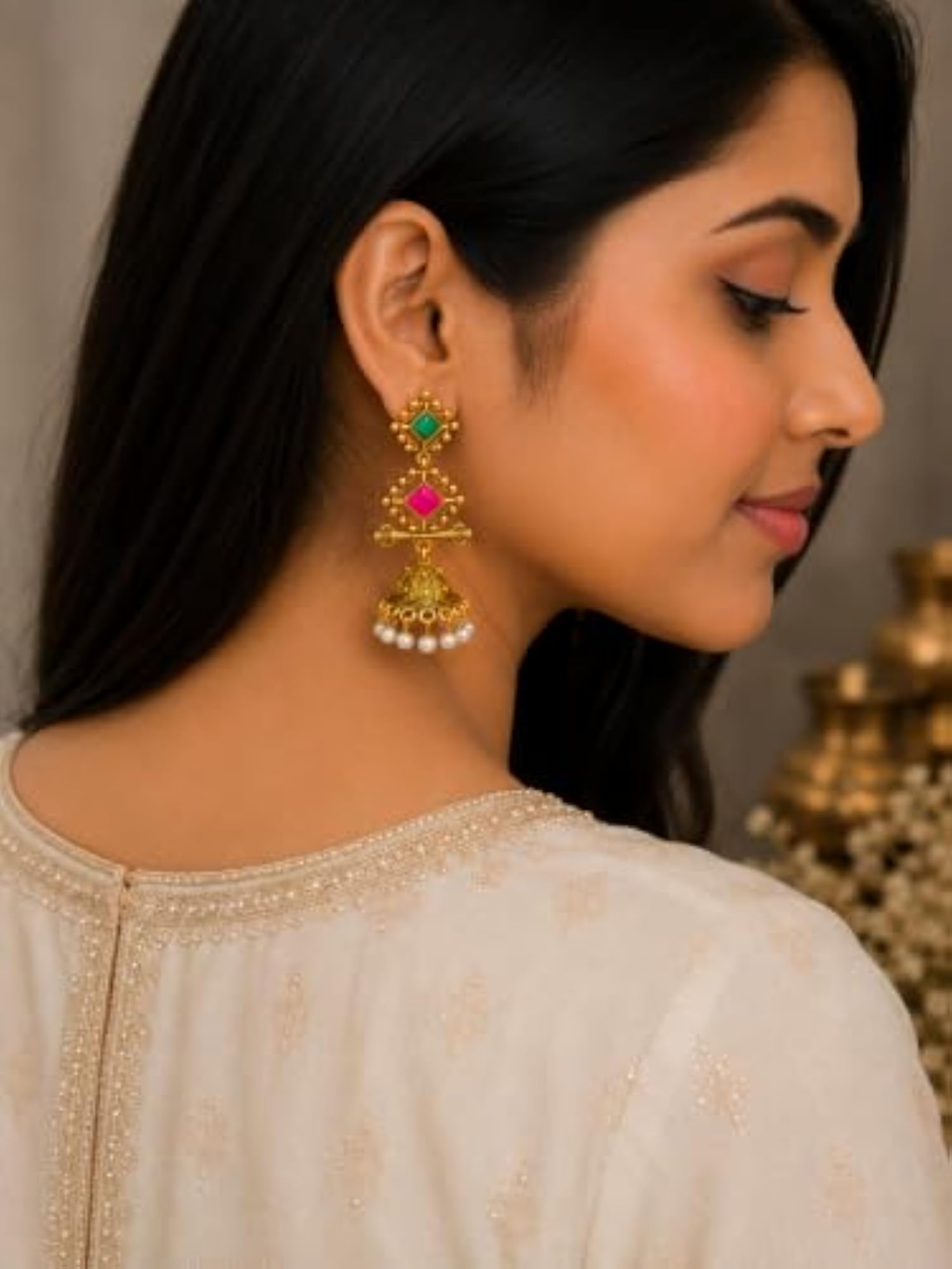 Traditional Jhumka Earrings with Pearl Drops