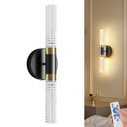 Image of 16 Inch Black Gold Crystal 10000mAh Battery Wall Sconce | 10000mAh detachable battery, remote dimmable timer memory, wire-free crystal decor light for bedroom living room