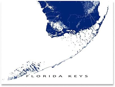 Florida Keys Map Print, Key West, Key Largo, USA Wall Art Poster
