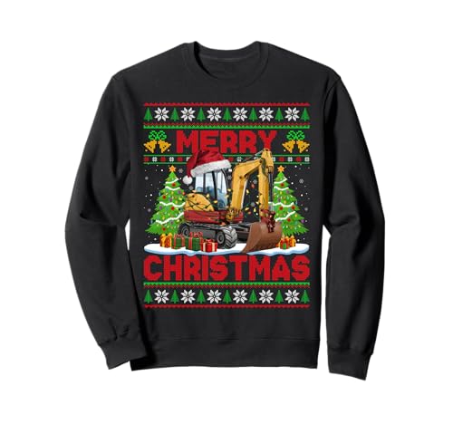 Excavator Ugly Christmas Sweaters Construction Vehicle Xmas Sweatshirt