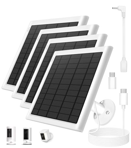 Image of 8W Solar Panel for Ring Camera, Solar Panel Charger Compatible with Ring Stick Up Cam Battery, Spotlight Cam Battery, Includes Barrel Plug to USB-C Adapter, IP65 Waterproof, 10ft Cable(4-Pack, White)