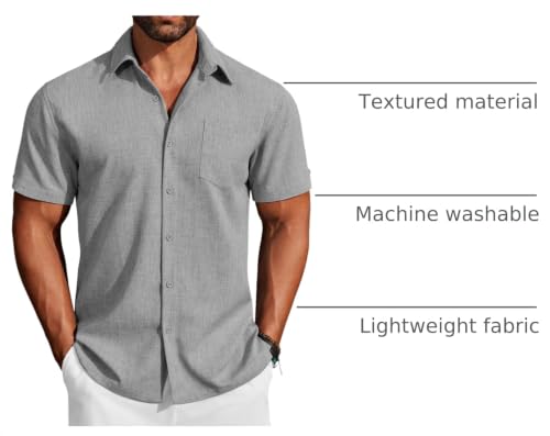 Image of COOFANDY Men's Button Down Shirts Short Sleeve Casual Shirts Summer Beach Linen Shirts with Pocket
