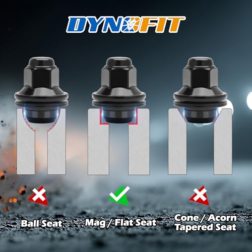 Image of Dynofit M14x1.5 Lug Nuts Compatible with Toyota Tacoma 4Runner Tundra,Mag Washer Seat,24pcs 13 /16 inch Hex Black Heat Treated Wheel Nuts for 2022+ Lexus LX600,for OEM Steel Wheels