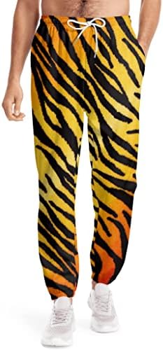 Mens Sweatpants Lounge Pants Animal Print Tiger Black Gold Comfy Jogger Pants Lightweight Casual Trousers with Pocket