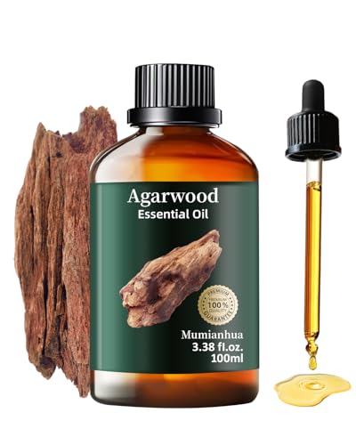Agarwood Essential Oil Pure Mumianhua Oud Oil for Meditation & Evening Grounding Luxurious Woody Aroma for Diffuser Perfume Skin Hair Candle & Soap Making 3.38 Fl Oz