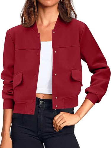 Image of Tankaneo Womens Cropped Bomber Jackets Casual Button Down Long Sleeve Stand Collar Varsity Shacket Coats