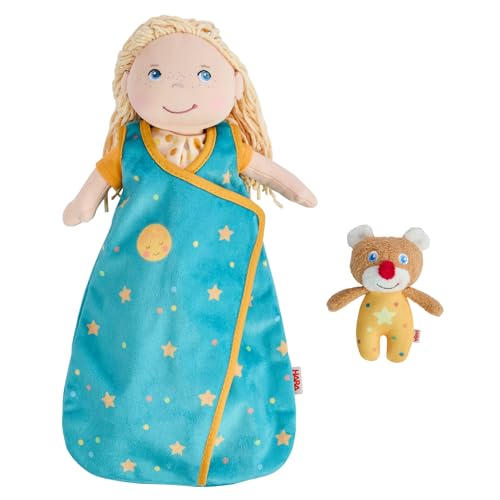 HABA Puppen-Schlafset Träum schön Puppenschlafsack mit Mini-Teddy für 30 cm Puppen Waschbar bei 30C für Kinder ab 18 Monaten 2011907001