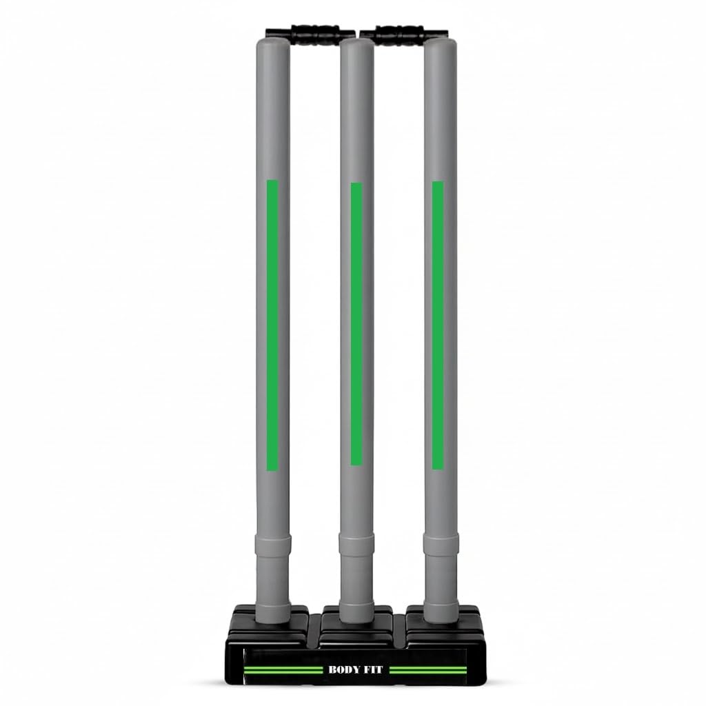 Bodyfit Plastic Stumps Set for All Ages- Ideal for Boys, Girls, and Adults- Durable and Fun Cricket Wicket Set, Floro-Grey-Green.-image-13