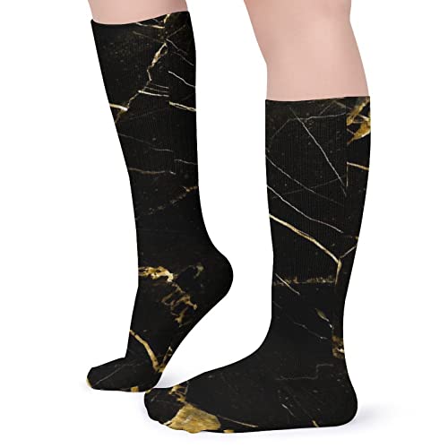 Black and Gold Marble Unisex Fun Novelty Mid Calf Boot Socks Fashion Breathable Dress Crew Socks One Size 112 04