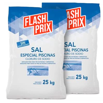 FLASHPRIX Pack 2 Sacos Sal para Piscinas, Marina Húmeda, Ideal para Mantener Agua Clara y Limpia, 50Kg