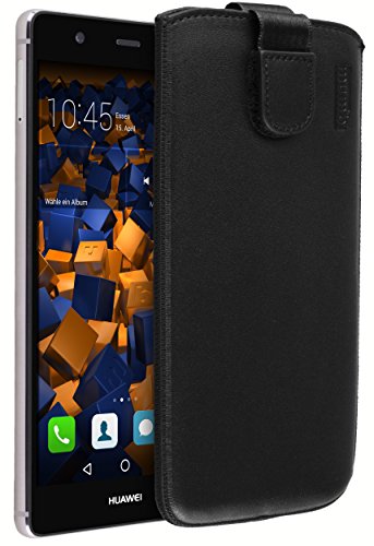 mumbi Echt Ledertasche kompatibel mit Huawei P9 Plus Hülle Leder Tasche Hülle Wallet, schwarz