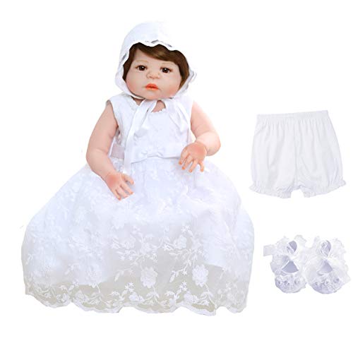 Bow Dream Baby Girls Formal Party Special Occasion Dresses 4Pcs Christening Baptism Dress White 3-6 Months