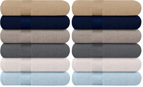 Image of KAHAF COLLECTION 12-Pack Bath Towels - Lightweight - Extra Absorbent - 100% Cotton - Shower Towels (Multi, 27 inchesx54 inches)